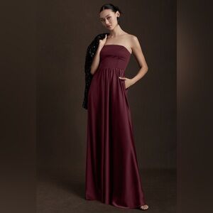NWT BHLDN Elsie Straight-Neck Satin A-Line Gown (Dark Berry; Size 0)